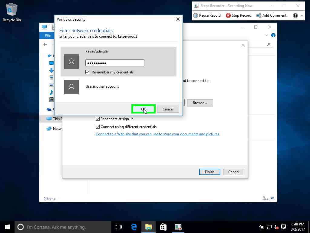 The Windows authentication prompt